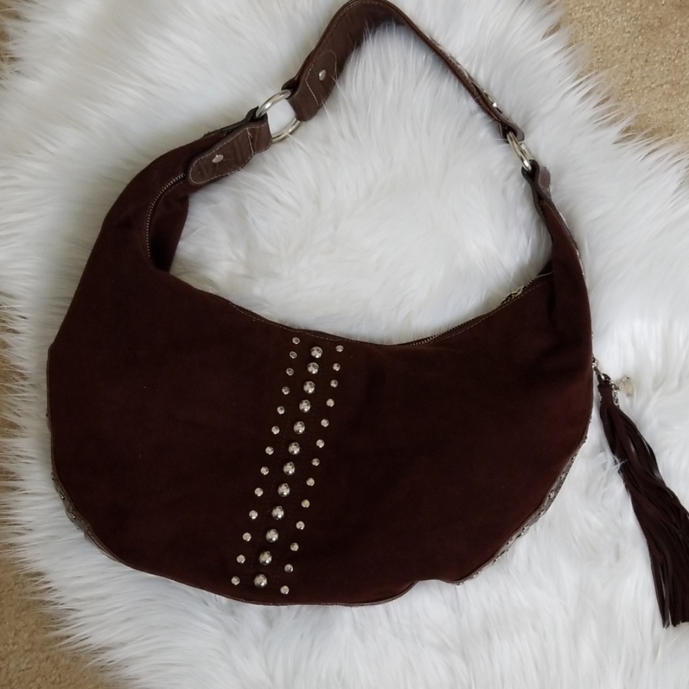 Kathy Van Zeeland bag with silver rivets & tassel